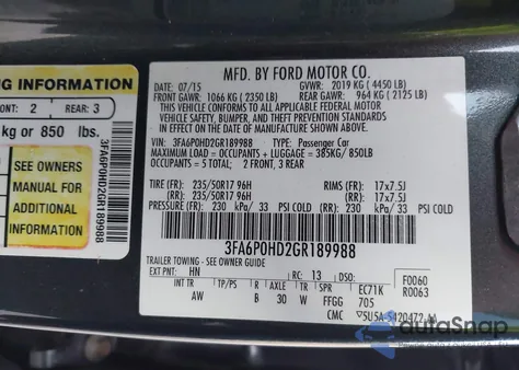 2016 Ford Fusion Se из США, поврежденный, VIN 3FA6P0HD2GR189988